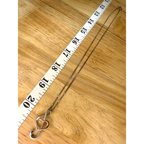 Treble Clef Sterling Silver & Rose Gold Plated Treble Clef Heart Necklace - Picture 4 of 10